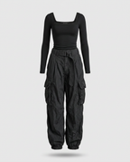 Bernal™ Conjunto para Mujer con Top de Cuello Cuadrado y Pantalón Cargo Urbano