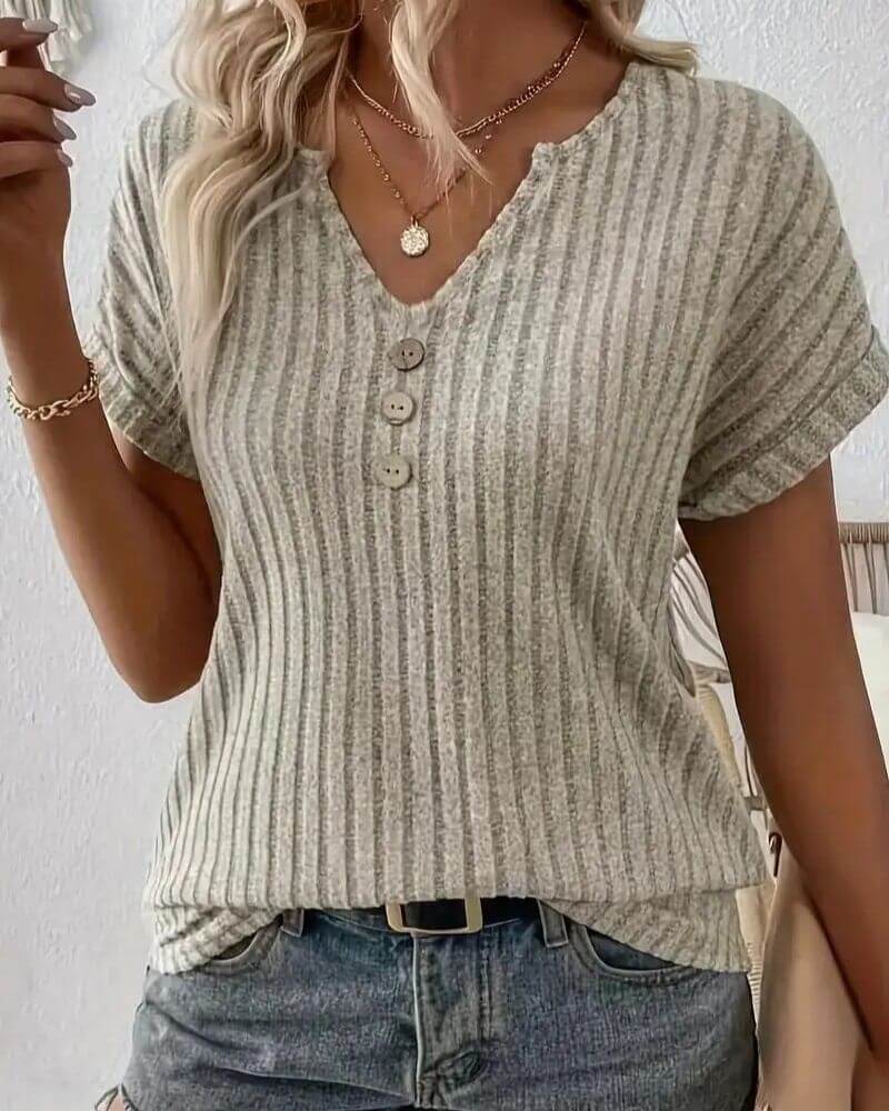 Irapuato™ Blusa de Punto con Escote en V de Ajuste Cómodo
