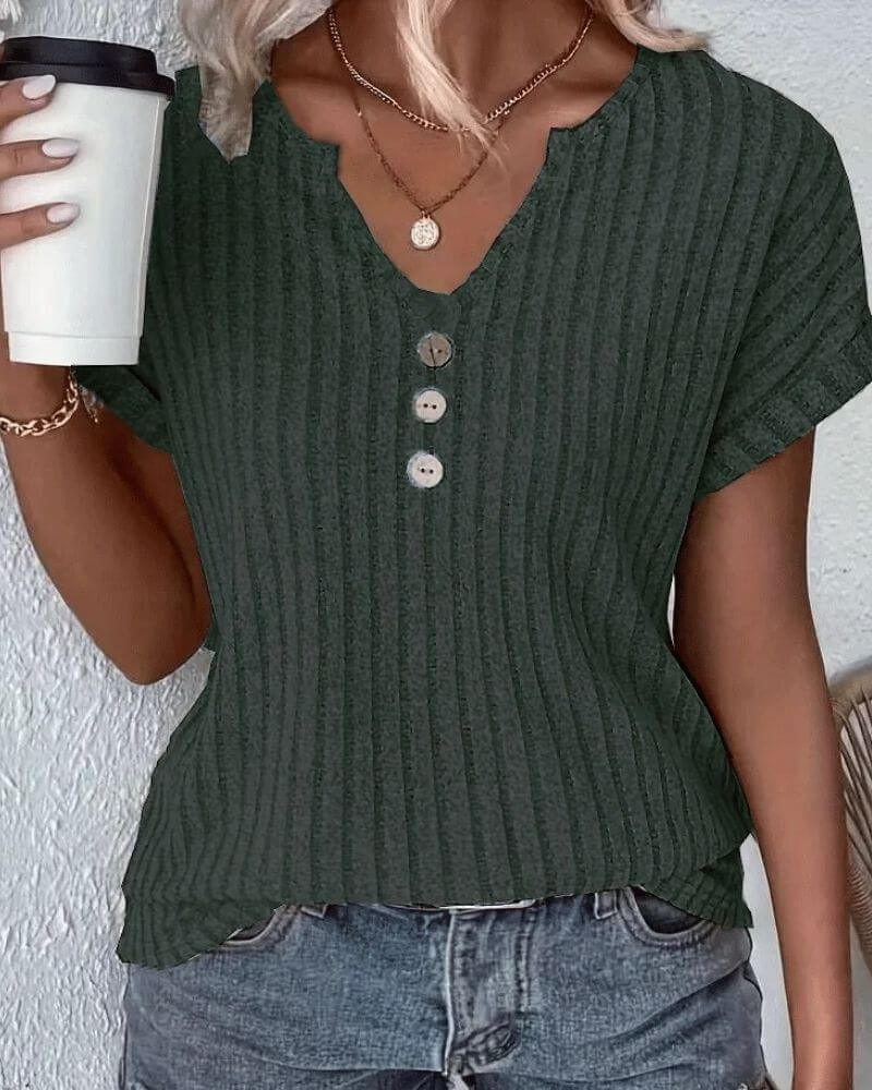 Irapuato™ Blusa de Punto con Escote en V de Ajuste Cómodo