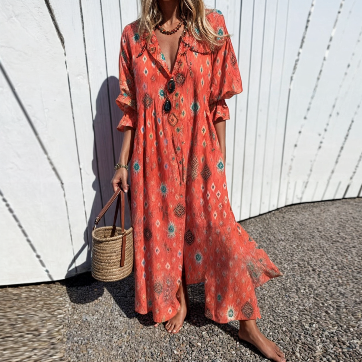 Mérida™ Vestido Boho de Primavera/Verano en Algodón y Viscosa