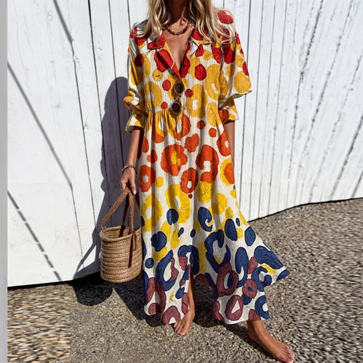 Mérida™ Vestido Boho de Primavera/Verano en Algodón y Viscosa