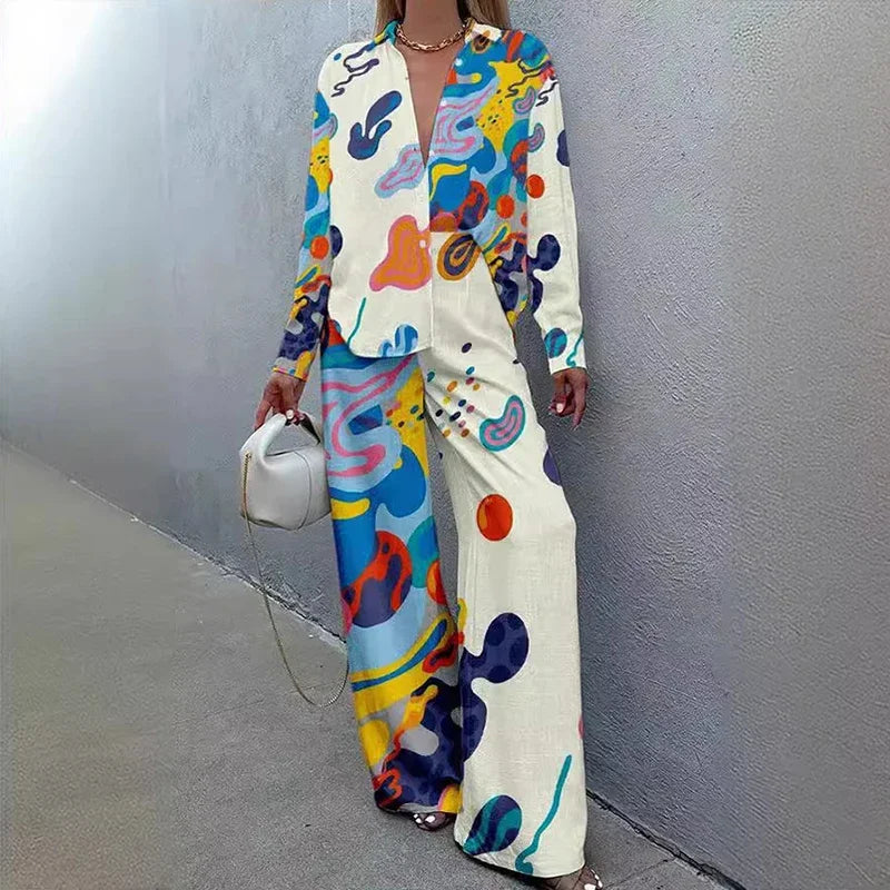03 Color Loose Two-Piece Women's Set with Shirt and Pants