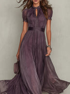 Coatlicue™ Vestido Largo de Chifón con Encaje y Escote de Gota
