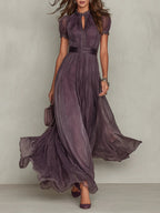 Coatlicue™ Vestido Largo de Chifón con Encaje y Escote de Gota