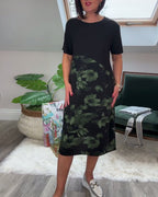 Blanca™ Vestido Patchwork con Flores y Cuello Redondo