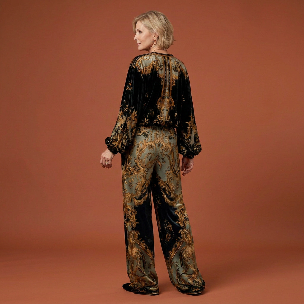 Casilda™ Conjunto de Terciopelo Barroco con Estampado Floral