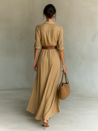 Tonalá™ Vestido Maxi Elegante para Mujer con Cuello y Cinturón Incluido