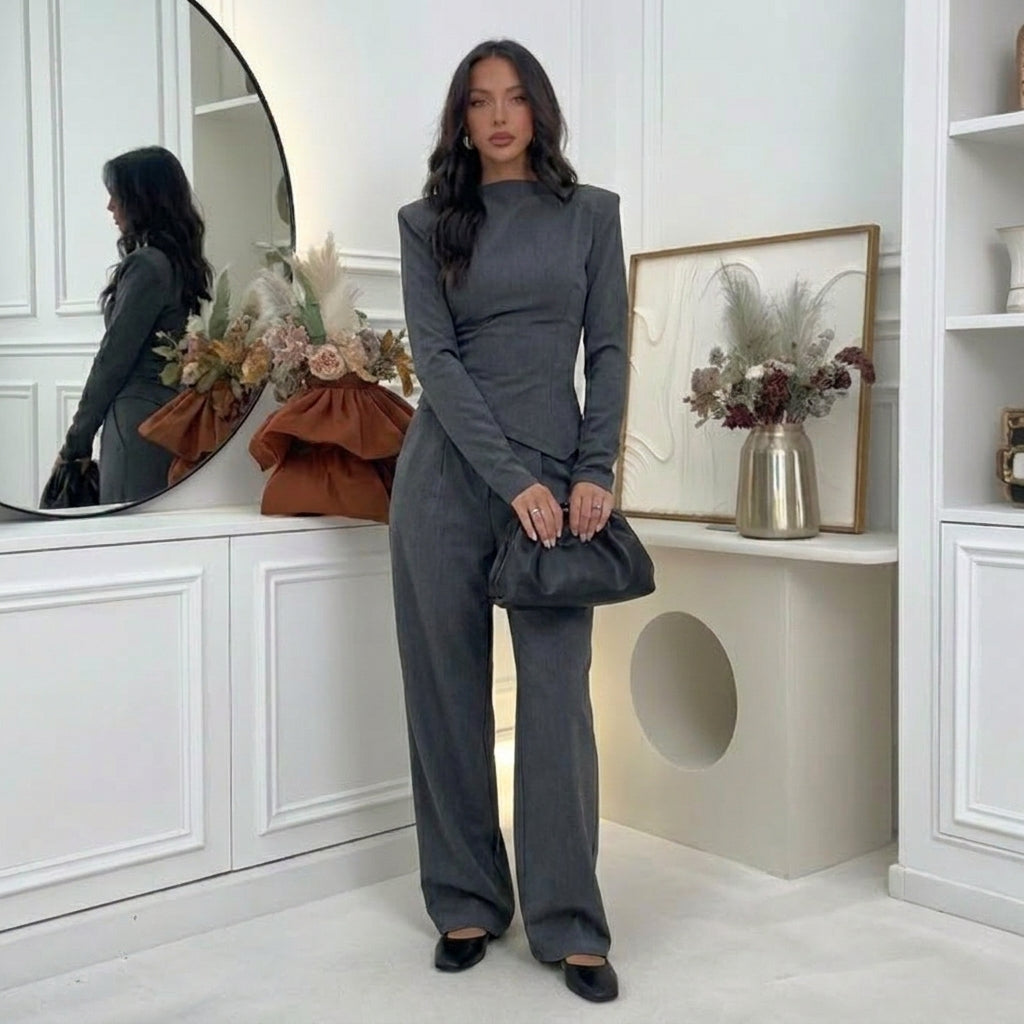 Encarna™ Conjunto de Pantalón de Pierna Ancha y Blusa, Estilo Chocolate