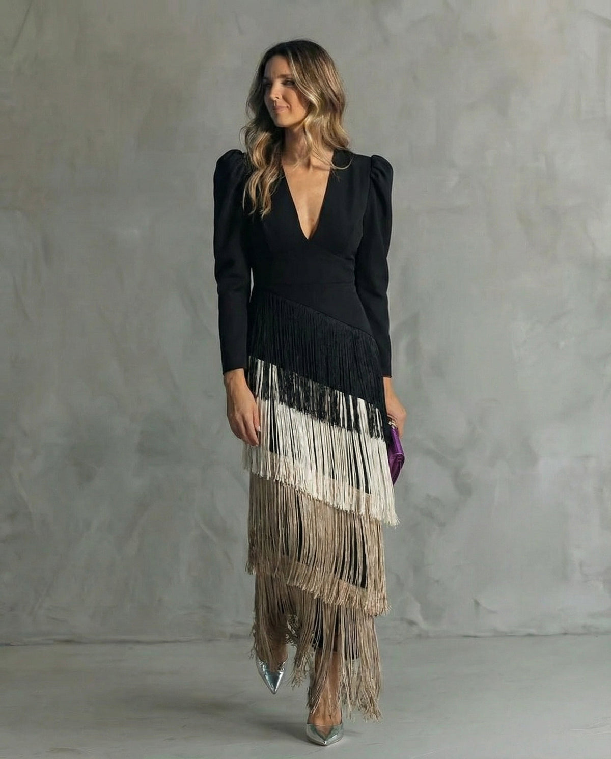 Remedios™ Vestido Midi Elegante con Mangas de Flecos