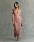 Remedios™ Vestido Midi Elegante con Mangas de Flecos