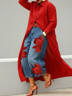 Vianca™ Conjunto de Vestido Camisero Rojo y Jeans Anchos Florales
