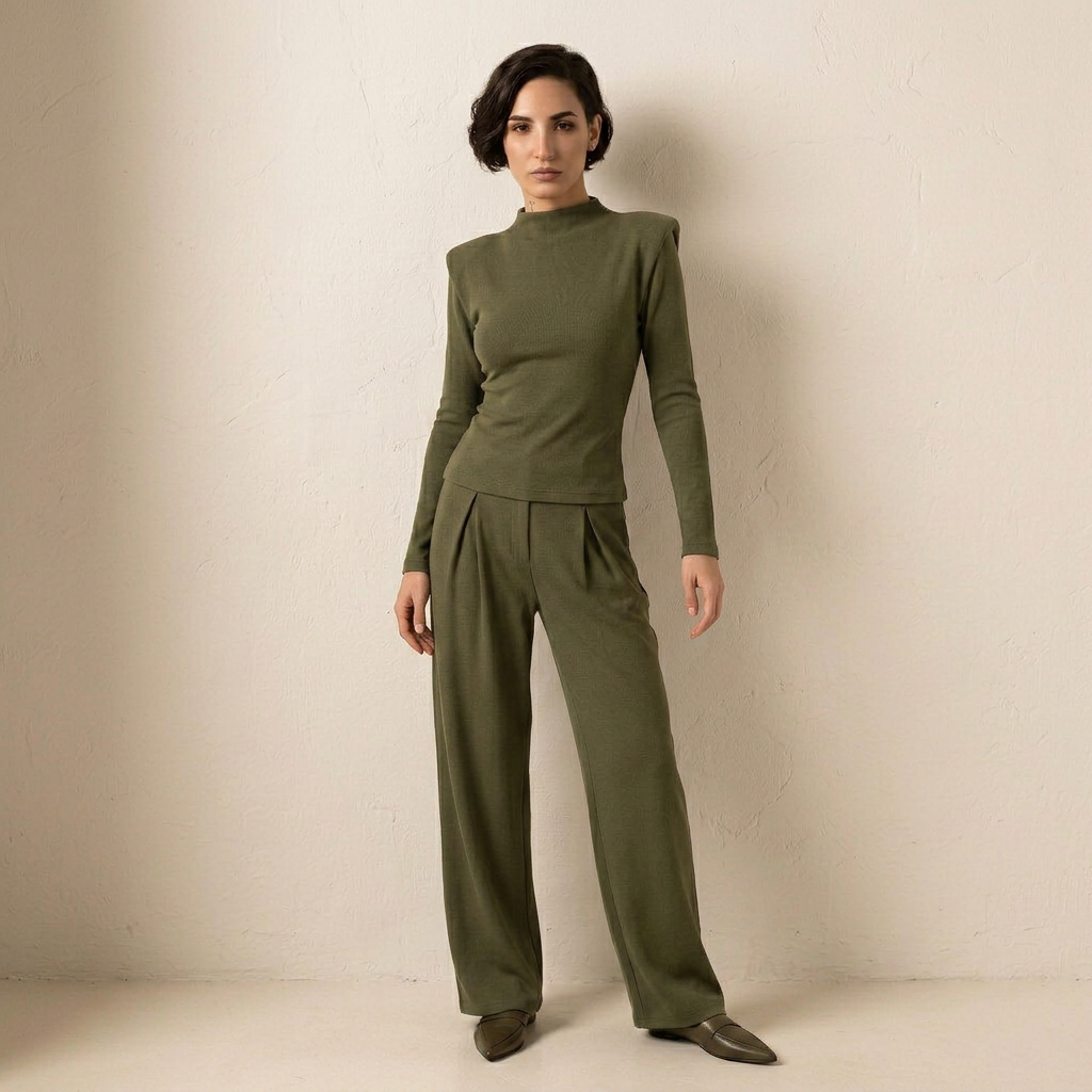 Encarna™ Conjunto de Pantalón de Pierna Ancha y Blusa, Estilo Chocolate