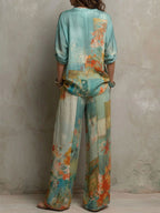 Amaranta — Conjunto elegante estampado floral con pantalón ancho