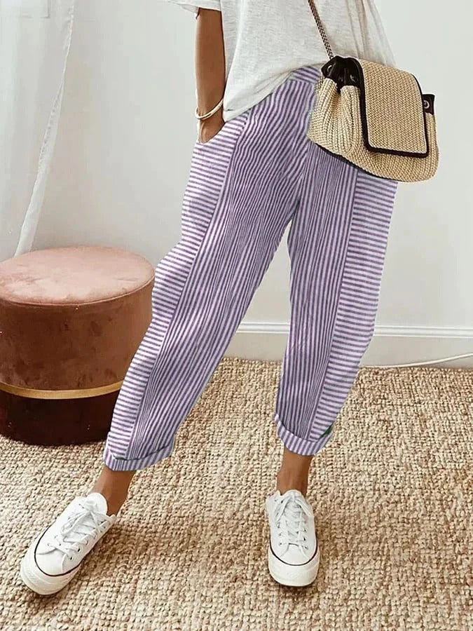 Elisa™ Pantalón de Algodón Rayado para Mujer – Ligero y Cómodo