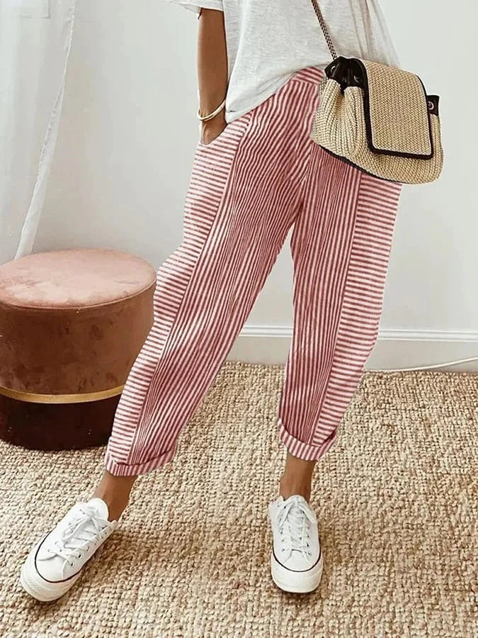 Elisa™ Pantalón de Algodón Rayado para Mujer – Ligero y Cómodo