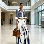 Ursula™ Conjunto Rayado para Mujer con Camisa y Pantalón Ancho