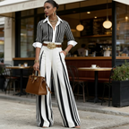 Ursula™ Conjunto Rayado para Mujer con Camisa y Pantalón Ancho
